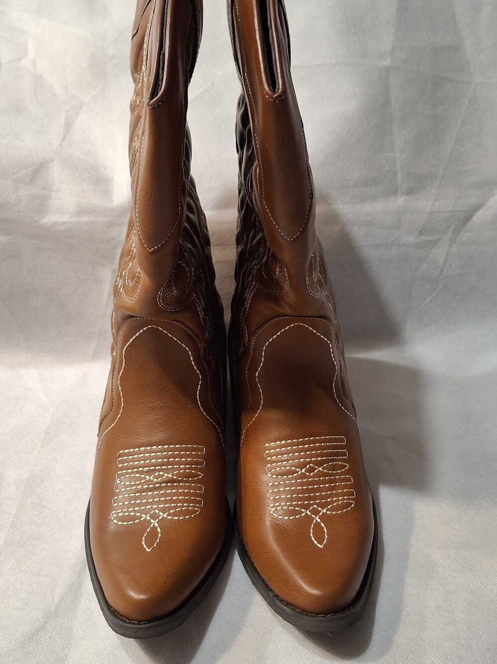 SheSole Women's Tan Leather Western Knee Pull-On Boots Size 10.5/42